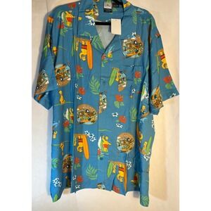 The Simpsons Hawaiian Button Up Shirt Vacation Time Blue Homer Size 3XL 54-56